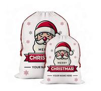 PERSONALISED Gift Sack - SANTA Design - Custom Name Linen Bag Great Gift Wrap for Christmas Unique Idea Medium and Large Size (Large)