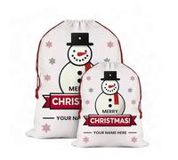 Personalised Gift Sack Snowman Design Custom Name Linen Bag Great Gift Wrap for Christmas Unique Idea Medium and Large Size (Medium)