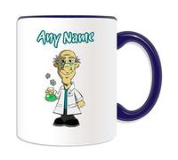 Personalised Gift - Scientist Chemist Mug (Career Design Theme, Colour Options) - Any Name / Message on Your Unique - Male Science Teacher School Professor Prof Bald Glasses White Lab Coat Occupation