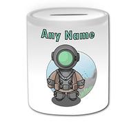 Personalised Gift - Scuba Diver Money Box (Occupation Design White) Any Name Message Unique Saving Piggy Bank - Job Shipwreck Submarine Marine Navy Frogmen Swimmer Army