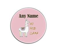 Personalised Gift - Set of 4 x No Prob Llama Round Gloss Coaster (Animal Slogan Design Colour) Any Name Message Unique - Problem ProBllama