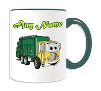 Personalised Gift - Smiley Garbage Truck Mug (Transport Design Theme, Colour Options) - Rubbish Dustcart Bin Trash Waste Scrap Recycle Lorry Van Refuse Collection Vehicle Wagon HGV Driver Rubbish Dusbin Refuse Waste Collection Recycle Recycling