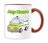 Personalised Gift - St John Ambulance Mug (Transport Design Theme, Colour Options) - Any Name / Message on Your Unique - NHS Van Vehicle Hospital St John Red Cross Paramedic Emergency Services 999 Driver Automobile