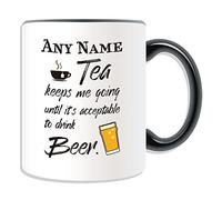 Personalised Gift - Tea Keeps Me Going Until It's Acceptable Drink Beer Mug (Occasion Design Colour) Name Message Unique Slogan Logo Funny Novelty Beer Alcohol Spirits Liquor Tap Lager Cider