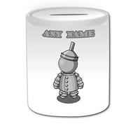 Personalised Gift - Tin Man Money Box (Fairy Tale Design Theme, White) - Any Name/Message on Your Unique - Saving Piggy Bank - The Wonderful Wizard of Oz Metal
