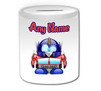 Personalised Gift - Transformers Money Box (Penguin Film Character Design Theme, White) - Any Name/Message on Your Unique - Saving Piggy Bank - Costume Movie Superhero Hero Autobot Robot Alien