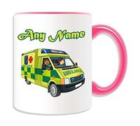 Personalised Gift - UK Ambulance Mug (Transport Design Theme, Colour Options) - Any Name / Message on Your Unique - NHS Van Vehicle Hospital St John Red Cross Paramedic Emergency Services 999 Driver Automobile
