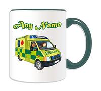 Personalised Gift - UK Ambulance Mug (Transport Design Theme, Colour Options) - Any Name / Message on Your Unique - NHS Van Vehicle Hospital St John Red Cross Paramedic Emergency Services 999 Driver Automobile
