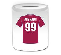 Personalised Gift - Villa Money Box (Football Design Theme, White) - Any Name/Message on Your Unique - Aston Ashton Lions Claret and Blue Army Club - Piggy Bank Saving Jar Pot