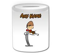 Personalised Gift - Violin Money Box (Sport and Hobby Design Theme, White) - Any Name / Message on Your Unique - Saving Piggy Bank - Music Violinist Fiddler Fiddle Jazz Classical Player Musical Instrument Viola Symphony Ochestra