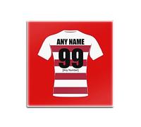Personalised Gift - Wigan Warriors Square Glass Coaster (Rugby League Design Theme, Colour Options) - Any Name/Message on Your Unique Mat Pad - Riversiders The Cherry and Whites