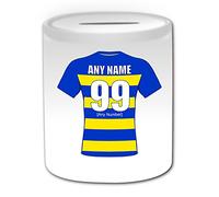Personalised Gift - Wolves Money Box (Rugby League Design Theme, White) - Any Name/Message on Your Unique Piggy Bank Saving Jar Pot- Club