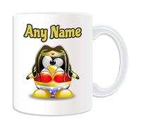 Personalised Gift - Woman Mug (Penguin Cartoon Character Costume) Unique Name Message Silly Funny Anime Superhero Hero Super Wonder