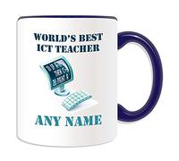 Personalised Gift - World's Best ICT Teacher / Computer Mug (Academic Design Theme, Colour Options) - Any Name / Message on Your Unique - School College University - Information and Communications Technology PC Keyboard