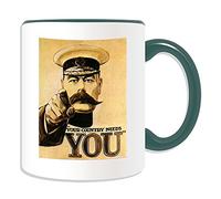 Personalised Gift - Your Country Needs You Mug (War Poster Design Theme, Colour Options) - Any Name / Message on Your Unique - Britain Britons First 1st Second 2nd World WW1 WW2 Recruitment Enlist Victory Army Military Soldier Lord Kitchener