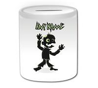 Personalised Gift - Zombie Boy Money Box (Scary Design Theme, White) - Any Name/Message on Your Unique - Piggy Bank Saving Jar Pot - Voodoo