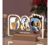 Personalised Gifts for Dad, Father's Day Gifts from Daughter Son, Customised Picture Frame Lamp Presents for Daddy Birthday, Original Ideas Night Light Album with Photo Text Acrylic Plaque