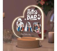 Personalised Gifts for Dad, Father's Day Gifts from Daughter Son, Customised Picture Frame Lamp Presents for Daddy Birthday, Original Ideas Night Light Album with Photo Text Acrylic Plaque