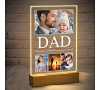 Personalised Gifts For Dad Night Light Acrylic Photo Plaque With Text Birthday Gift for Dad from Daughter & Son, Customised Fathers Day Anniversary Present (Dad Heart)