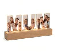 Personalised Gifts for Mum from Daughter and Son, Custom MOM Acrylic Photo Frame with LED Night Light, Wooden Base Multi-Picture Frame, Mother's Day Birthday Christmas Presents for Mummy from Kids