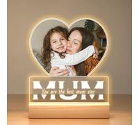 Personalised Gifts for Mum from Daughter and Son, Personalised Heart Photo Frame with Photo, Customised Picture Frame with Night Light, Customised Birthday Gifts for Mum, Baby, Kid, Family
