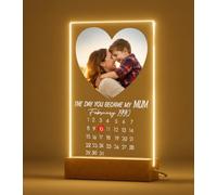 Personalised Gifts for Mum from Daughter Son Acrylic Heart Night Light Custom Photo Frame Plaque With The Calendar Day You Become My Mum, Mothers Day Presents for Mum, Mummy Birthday Gifts from Kids