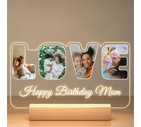 Personalised Gifts for Mum from Daughter Son, Customised Photo Frame with Night Light, Custom LOVE Acrylic Plaque Picture Frames with Photos, Personalised Birthday Gifts for Mum Dad Baby Kid Family