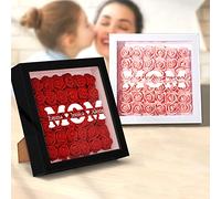 Personalised Gifts for Mum, MOM Flower Shadow Box with 3 Names Preserved Rose Picture Frame, Customised Mother's Day Birthday Gifts for Mum from Daughter and Son