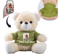 Personalised Gifts for Women/Men Teddy Bear with Custom Text+Image, Personalised Teddy Bear with Hoodie for Family/Friends, Impressive Gifts for Christmas/Valentines Day/Birthday (8inch-Green)
