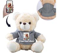 Personalised Gifts for Women/Men Teddy Bear with Custom Text+Image, Personalised Teddy Bear with Hoodie for Family/Friends, Impressive Gifts for Christmas/Valentines Day/Birthday (8inch-Gray)