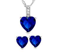 Personalised Gifts Sterling Silver Necklace and Earrings Jewellery Set for Women With Customised Message S925 C/Z Crystal Pendant Genuine Solid Silver for Birthday Mothers Day (Crystal Heart- Blue)