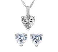 Personalised Gifts Sterling Silver Necklace and Earrings Jewellery Set for Women With Customised Message S925 C/Z Crystal Pendant Genuine Solid Silver for Birthday Mothers Day (Crystal Heart- Clear)