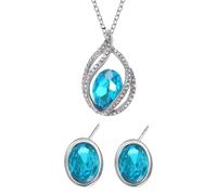 Personalised Gifts Sterling Silver Necklace and Earrings Jewellery Set for Women With Customised Message S925 C/Z Crystal Pendant Genuine Solid Silver for Birthday Mothers Day (Aqua Marine)