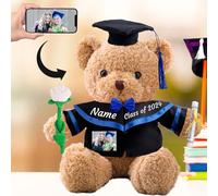 Personalised Gifts Teddy Bear with Photo+ Text, Graduation Bear Class of 2024 Personalised Teddy Bear with Rose/ Bow as Graduation Gifts for Her 2024 High School/ College/ Master (12-IN-Text+Photo)