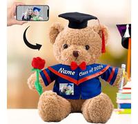 Personalised Gifts Teddy Bear with Photo+ Text, Graduation Bear Class of 2024 Personalised Teddy Bear with Rose/ Bow as Graduation Gifts for Her 2024 High School/ College/ Master (12-IN-Text+Photo)