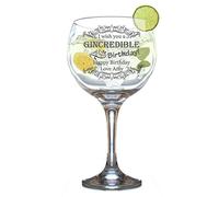 Personalised Gin and Tonic Glass Birthday Engraved Balloon Shaped Funny G and T Novelty Juniper Copa Cocktail Stem Gincredible Gift Box 630 ml