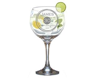 Personalised Gin and Tonic Glass Birthday Engraved Balloon Shaped G and T Novelty Juniper Copa Cocktail Stem Round Age Gift Box 630 ml