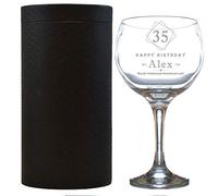 Personalised Gin and Tonic Glass Birthday Gift Set Engraved in Box Balloon Shaped G and T Novelty Juniper Copa Cocktail Stem Age 630 ml