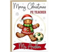 Personalised Gingerbread Christmas Cards for Teachers from Parents Students Colleagues - Own Name School Professions A5 Thank You Cards (Art Maths PE Science Music & More) (PE Teacher)