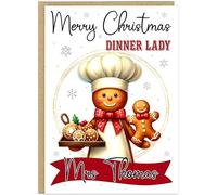 Personalised Gingerbread Christmas Cards for Teachers from Parents Students Colleagues - Own Name School Professions A5 Thank You Cards (Art Maths PE Science Music & More) (Dinner Lady)