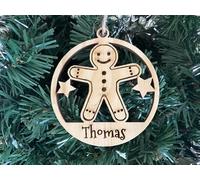 Personalised gingerbread Christmas Tree Decoration, Wooden Tree Ornament, Engraved gingerbread Name Christmas Bauble Gift Card Insert for Family and Friends