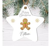 Personalised Gingerbread Man Merry Christmas Star Bauble - Custom Name Christmas Tree Ornament for Kids, Family, and Friends Personalised Gift & Decoration (White, Mdf Wood Indoor Use Only)