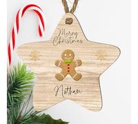 Personalised Gingerbread Man Merry Christmas Star Bauble - Custom Name Christmas Tree Ornament for Kids, Family, and Friends Personalised Gift & Decoration (Beige, Mdf Wood Indoor Use Only)