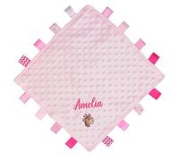 Personalised Giraffe Baby Taggy Ribbon Pink Comforter Blanket