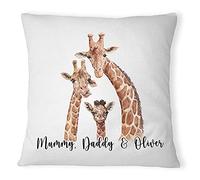 Personalised Giraffe Family Cushion Cover, Gifts For New Baby Shower 100% Cotton Square Home Throw Pillow and Insert for Couch, Sofa, Chair, Bedroom or Living Room, Cover & Pad, White