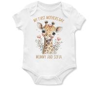 Personalised Giraffe My First Mothers Day Babygrow Baby Bodysuit Vest Boy Girl New Mum Gift from Son Daughter, 0-3 Months, White
