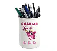 Personalised Girl Shark Do Gift for Kids-Girls Birthday Gift Back to School New Term Toddlers Desk accessories Pen/Pencil Pot Makeup Pot Brushes Holder Stuff Storage Pot.
