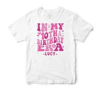 Personalised Girls 10th Birthday T Shirt Custom Name Ten Tenth Party Kids Tee, 9-11 Years, White