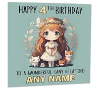 Personalised Girls Birthday Card - Any Age - Cute forest animals chibi kawaii