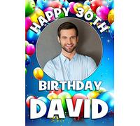 Personalised Girls Boys Happy Birthday Balloons PHOTO Poster Banner N165 ANY AGE 5th 8th 10th 12th 16th 18th 21st 30th Birthday (A2 (42cm x 59.4cm))